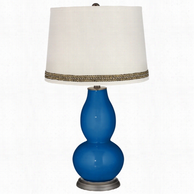 Contemporary Hyper Blue Duoble Gourd Table Lamp With Wave Braid Triim