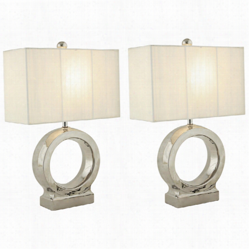 Contemporary Kaylee Refl Ective Silvsr Opdn Ring Modern Table Lamp Set