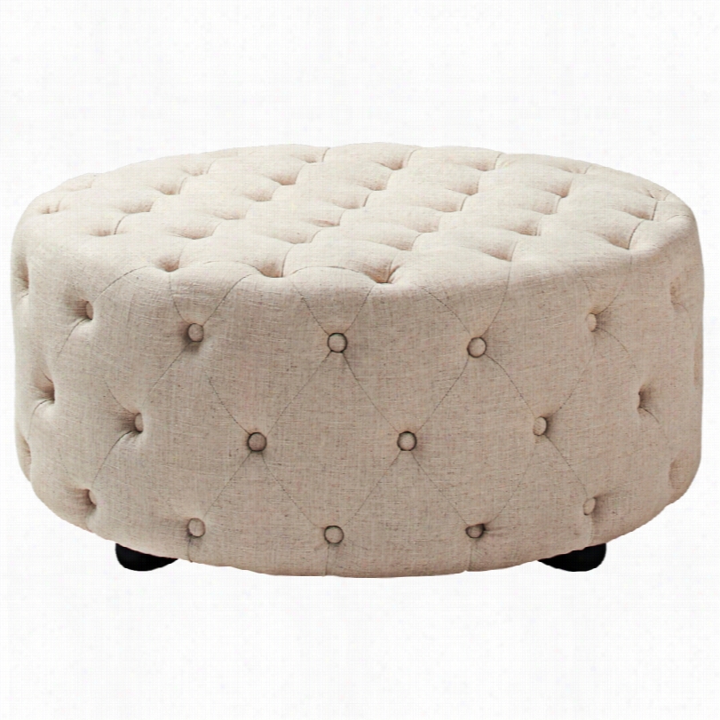 Contemporary Lagre Off-white Tufted Jenni Fer Taylor Round Ottoman