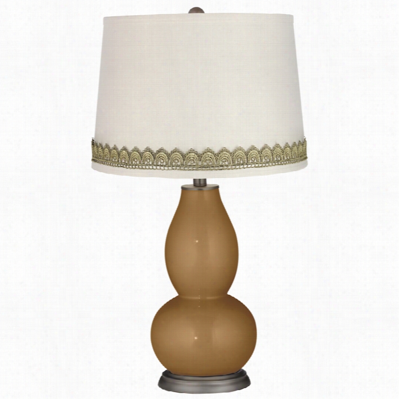 Contemporary Llig Ht Bronze Metallic Double Gourd Lamp Attending Scallop Lace Trim