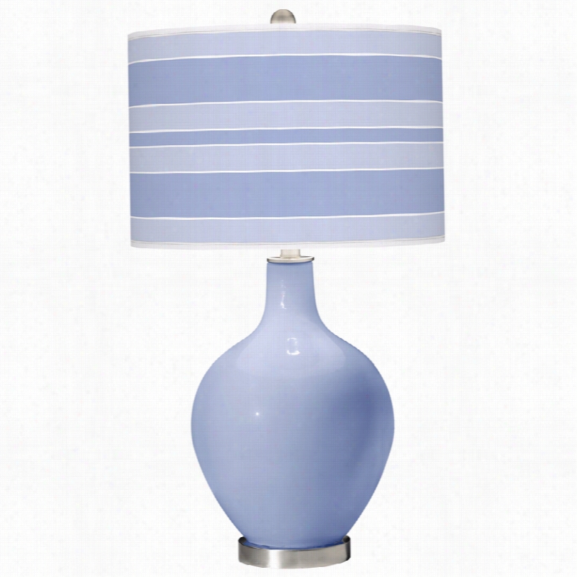 Contemporary Lilac Brushed Steel With Bold Stripe Shade Ovo Table Lamp