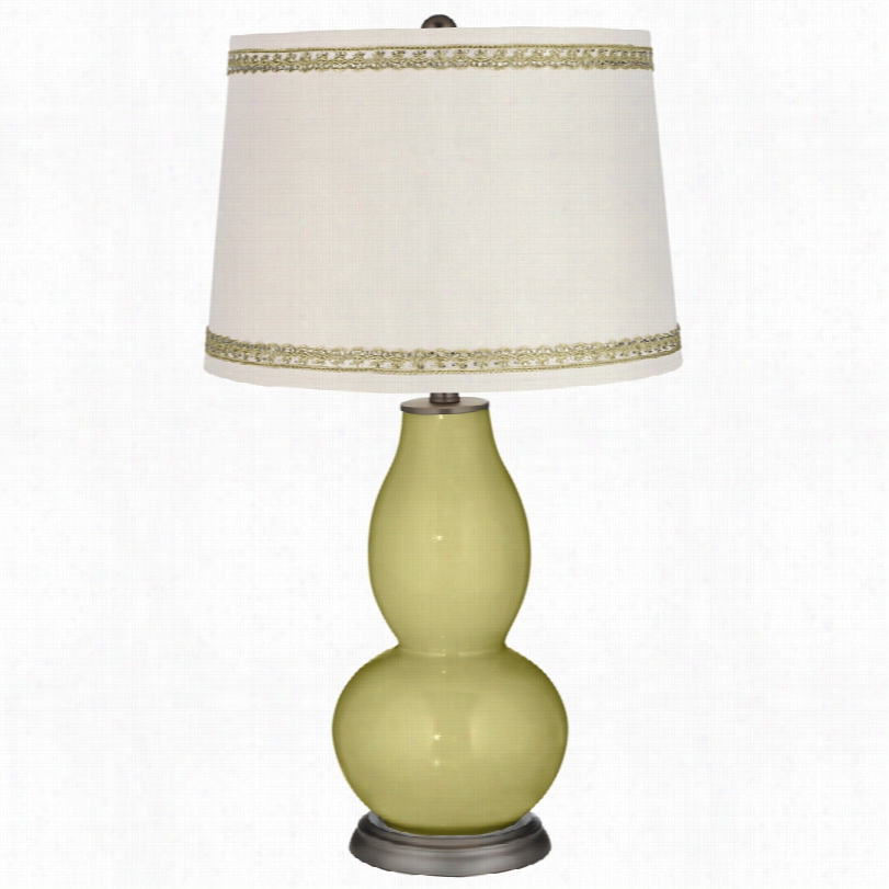 Contemporary Lniden Green Double Gourd Tablle Lamp With Rhinestone  Lace Trim