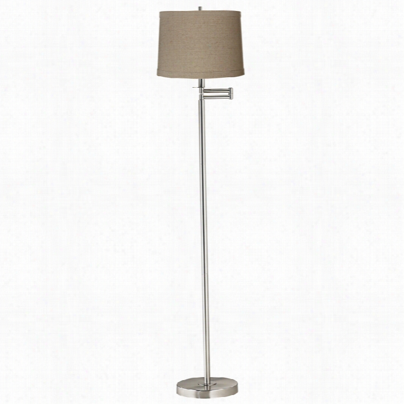 Contemporary Natural Linen Brused Nickel Floor Lamp