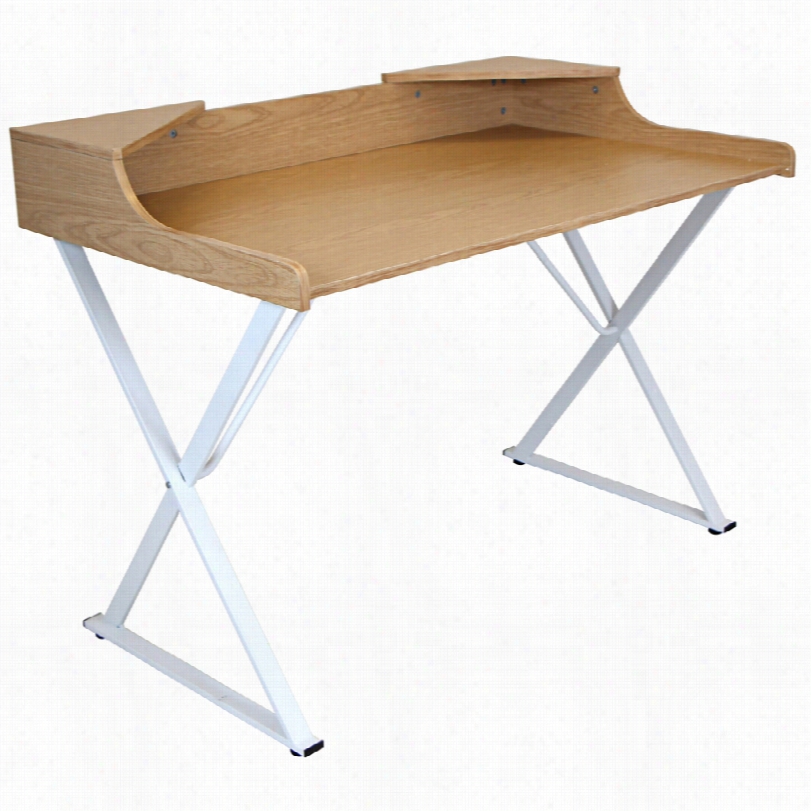 Contemporary Notatio Nnatural Wood And White Metal Office Desk