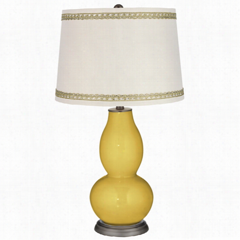 Contemporary Nugget Douubl Egourd Table Lamp With Rhinestone Lace Trim