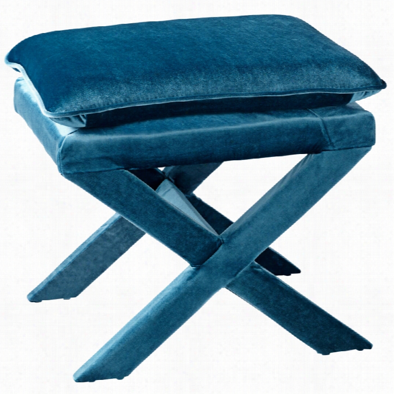 Contemporary Otto Blue Velvet Accent Stool