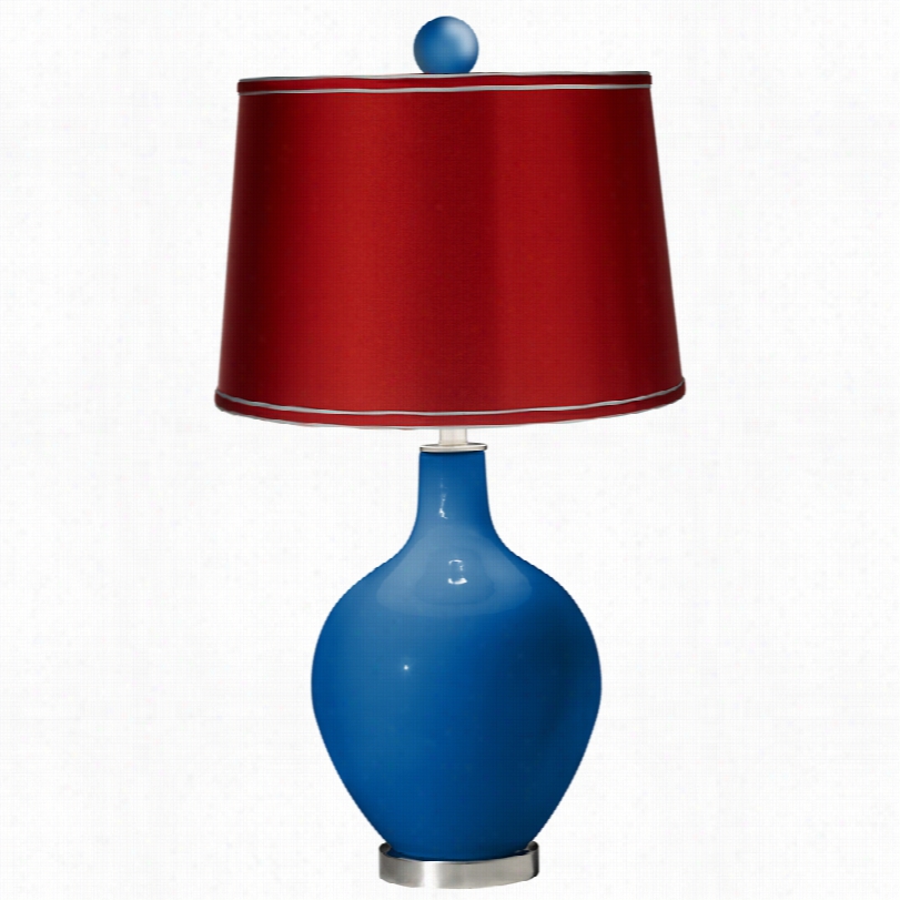 Contemporary Ovo Hyper Blue Lass With Satin Red Color Plus Table Lamp