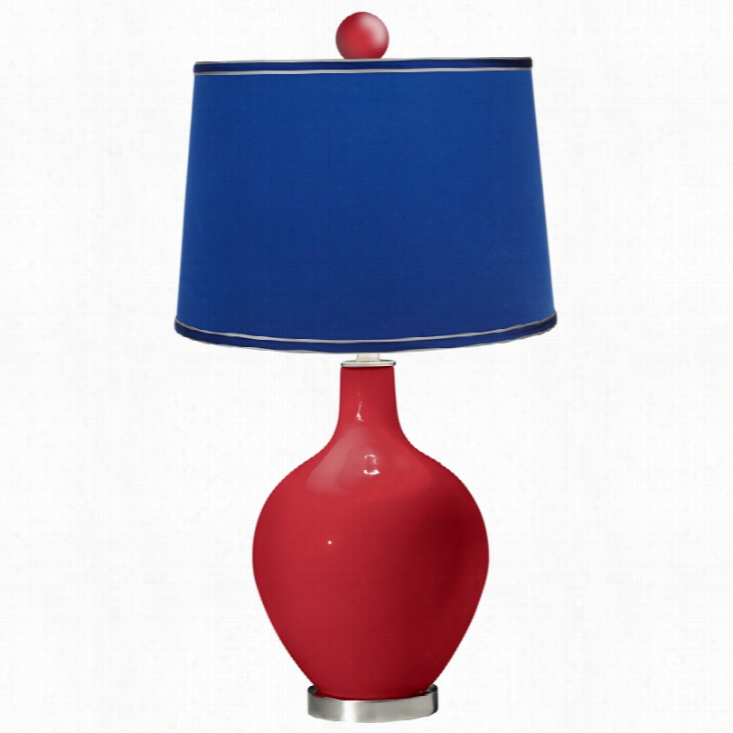 Contemporary Ovo Ribbon Red Satin Dark Blue Shade Color Plus Table Lamp