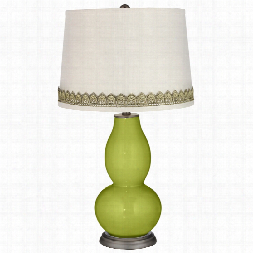 Contemporary Parakeet  Doubble Gourd Table Lamp With Scallp Lace Trim