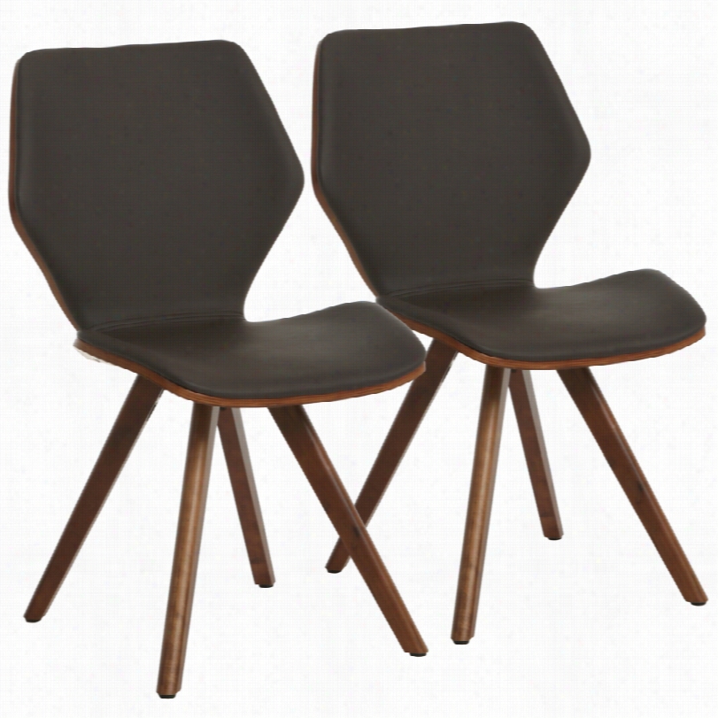 Contemporary Pastel Gkasgow Coffee Brown Faux Leather Set Of 2 Side Chair