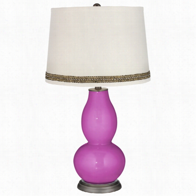 Contemporary Peony Purple Double Gourd Table Lamp With Wave Braid Trim