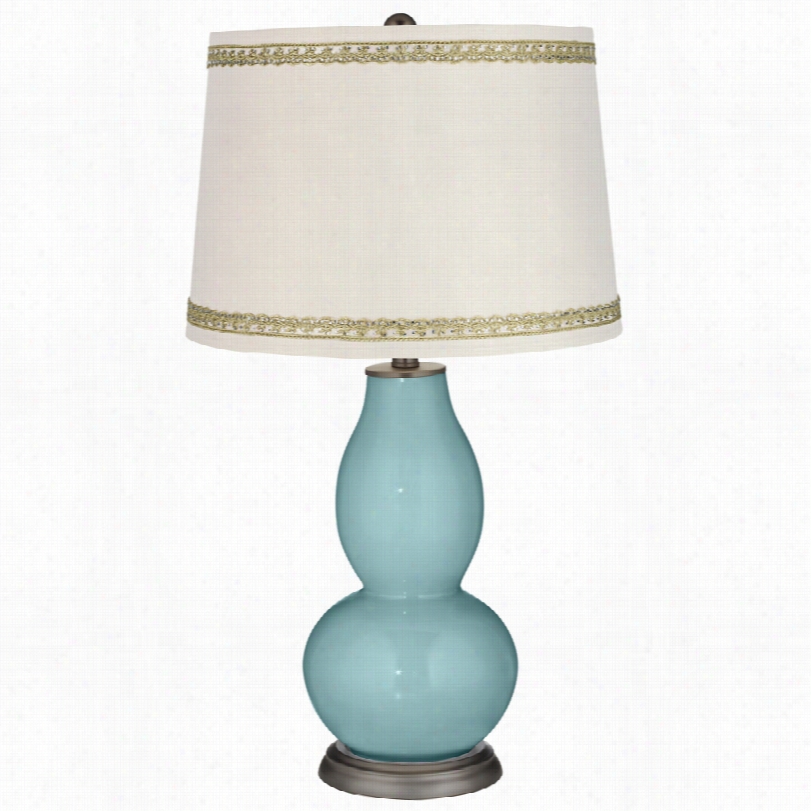 Contemporaryraindrop Duplicate Gourd Table Lamp With Rhi Nes Tone  Lace Trim