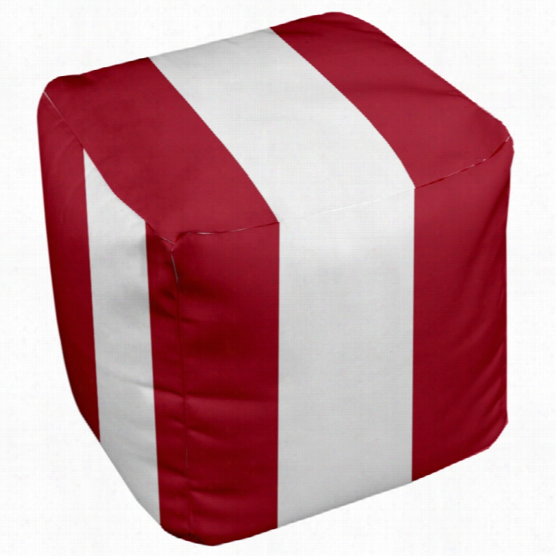 Contemporary Red Wide Stripe 18-inch Sq Uare Pouf Ottoman