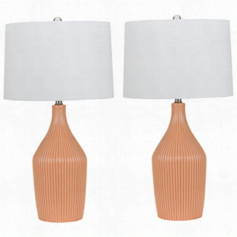 Contemporary Saranac Stab Ribbed Ceramic 28-incch-h Set Of 2 Table Lamps