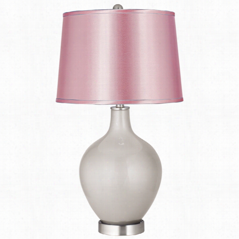 Contemporary Satin Palee Pink Shade Silver Lining Metallic Ovo Table Lamp