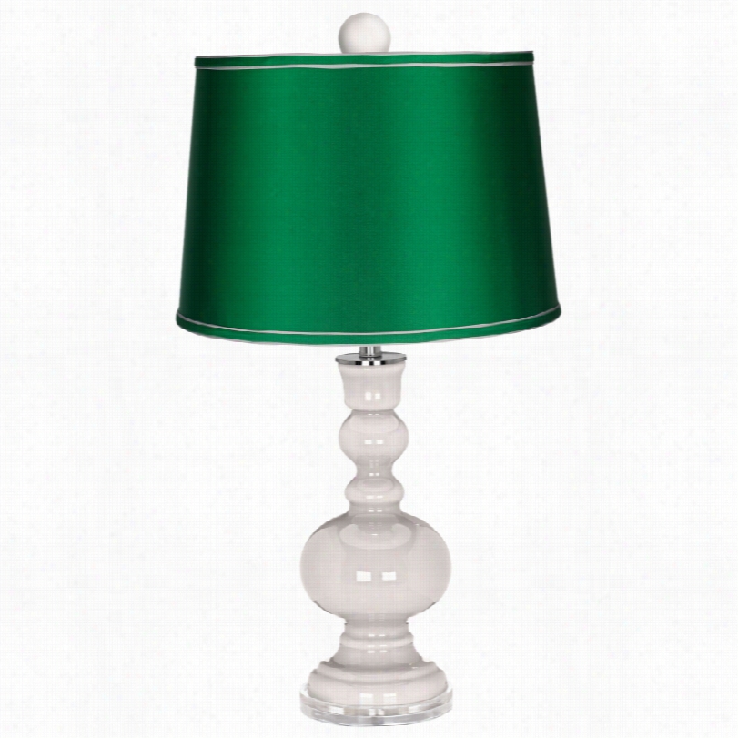 Contemporary Suffer White Wi Th Satin Emerald Shade Color Plus Table Lamp