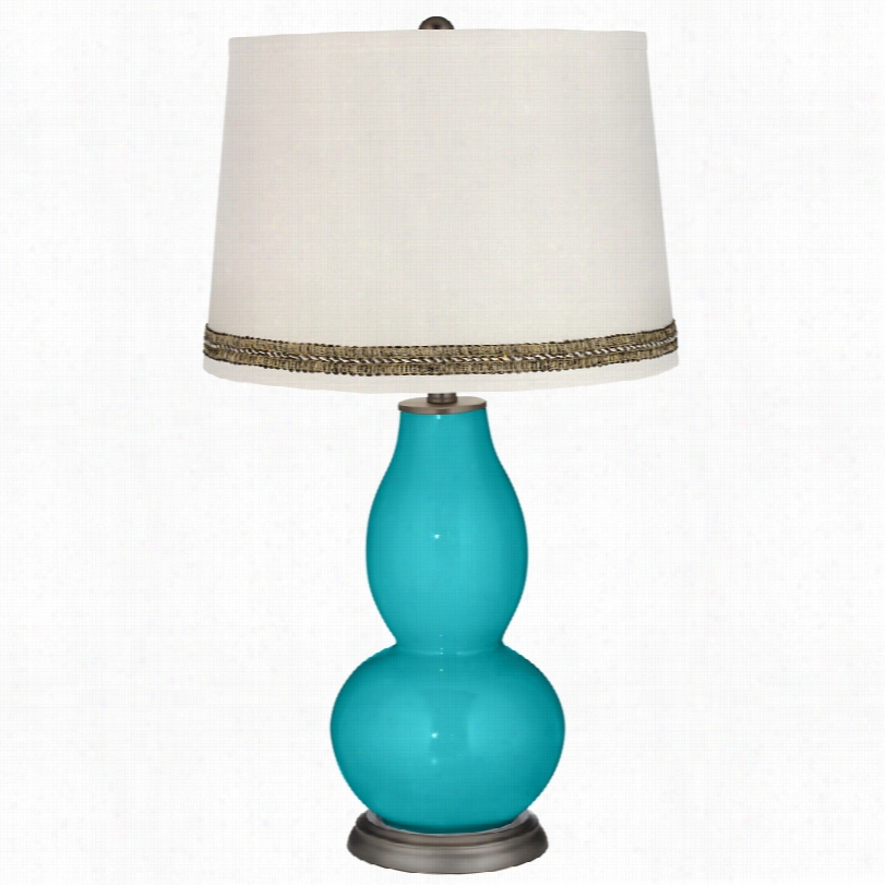 Contemporary Surfer Blue Doubel Gourd Ta Ble Lamp With Wave Braid Trim