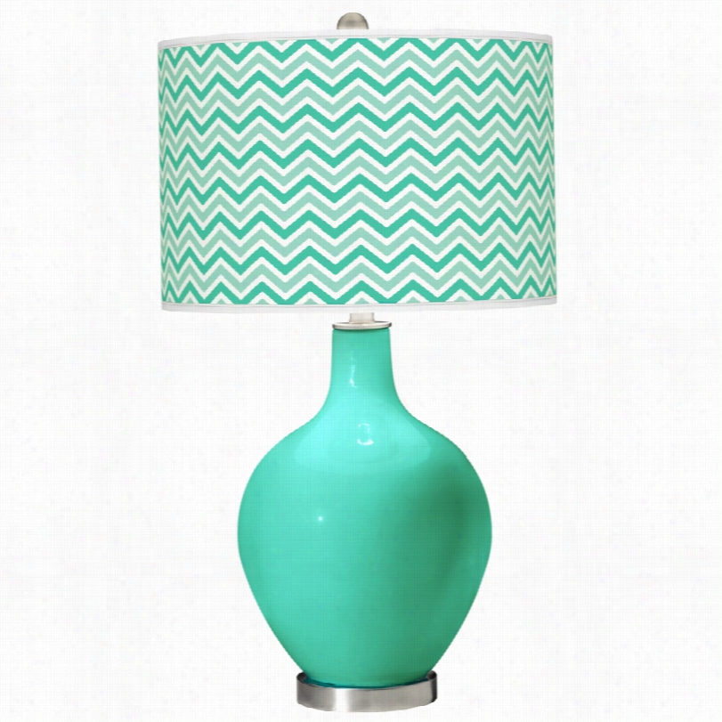 Contemporary Turquoise Steel With Narrow Zig Zag Shade Ovo Table Lamp