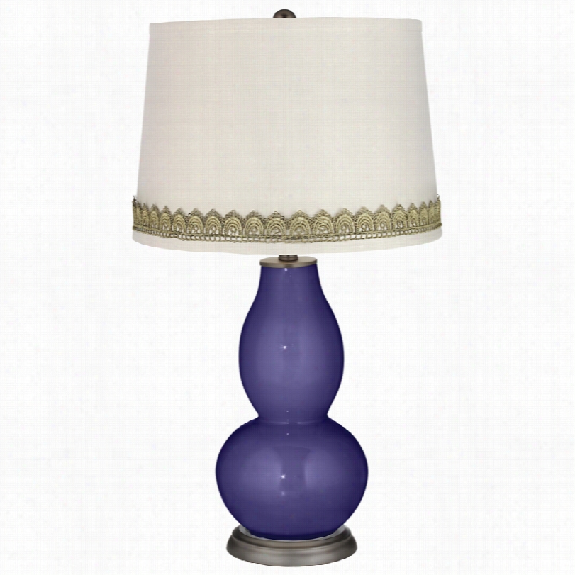 Contemporary Valiiant Violet Double Gourd Table Lamp With Scallop Lace Trim