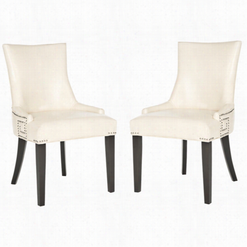 Con Temporarry Villota Cream Bycast Leather Set Of 2 Side Chair