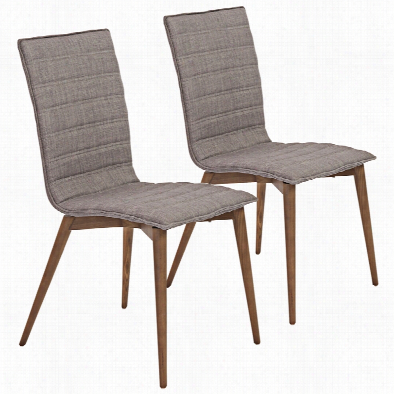 Contem Por Ary Yoland Gray Fabriic Modern 35 1/2-inch-h Set Oof 2 Side Chair