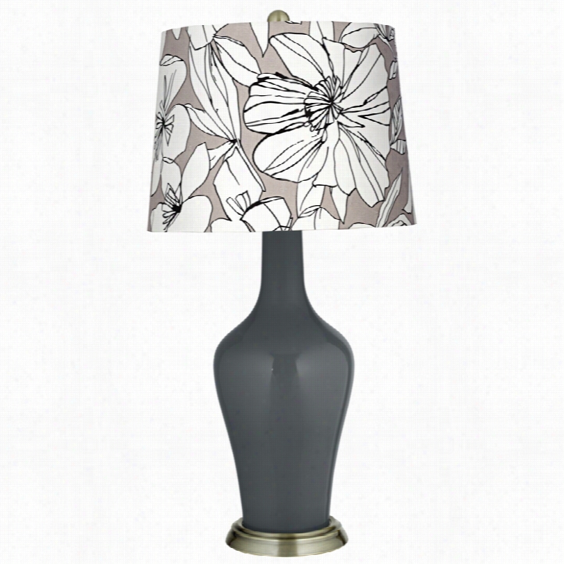 Transitional Color Plus Graphic Floral Black Of Night Anya Table Lamp