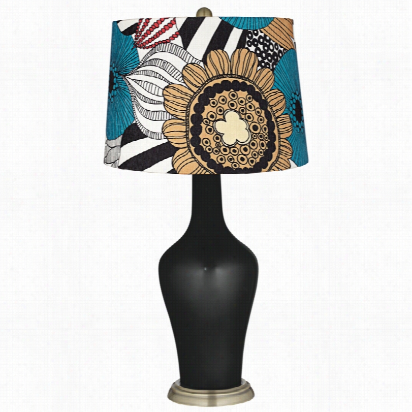 Transitional Color Plus Pop Art Floral Caviar  Metallic Anya Table Lamp