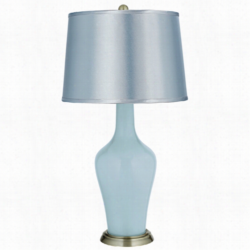Transitional Color Plus Satin Pale Blue Shad E Vast Sky  Anya Table Lamp