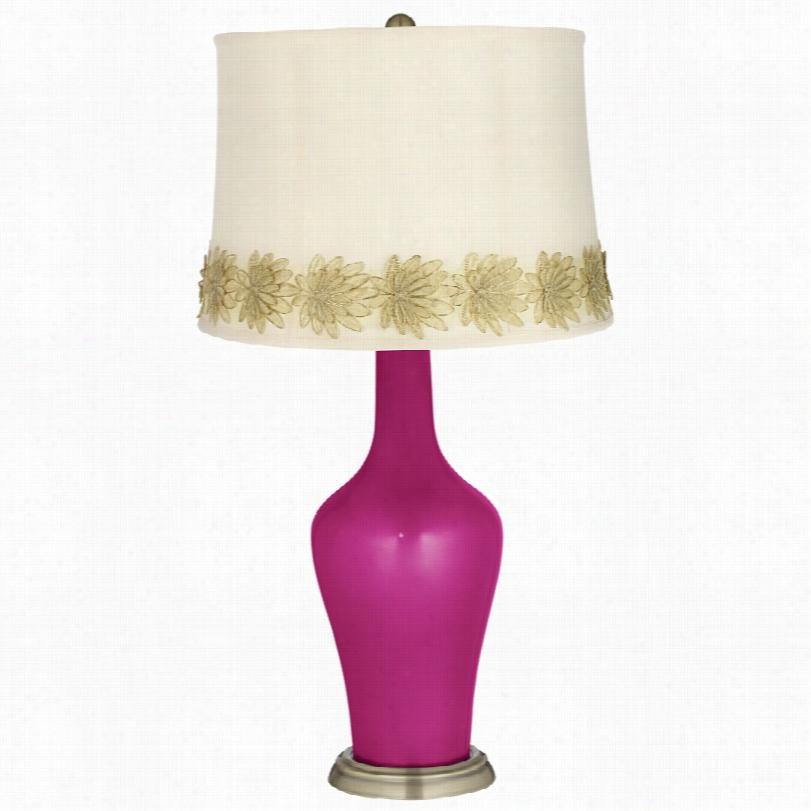 T Ransitional Fuchsia Rose Metallic And Flower Applique Anya Table Lamp