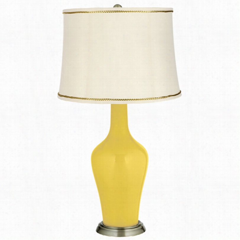 Transitional Lemon Zest Brass Anya Table Lamp With  Pre Sident's Braid Trrim