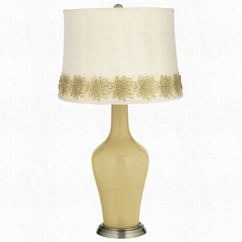 Transitional Lemongrass And Flower  Applique Trim Anya T Able Lamp