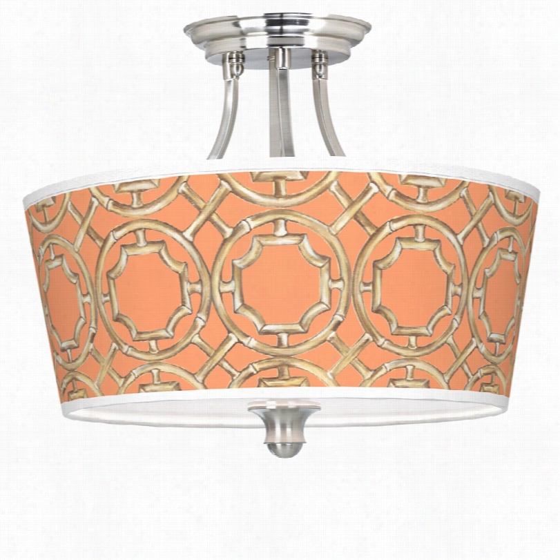 Transitional Peach Bamboo Lattice Tapered Drum 18-inch-w Ceiling Light