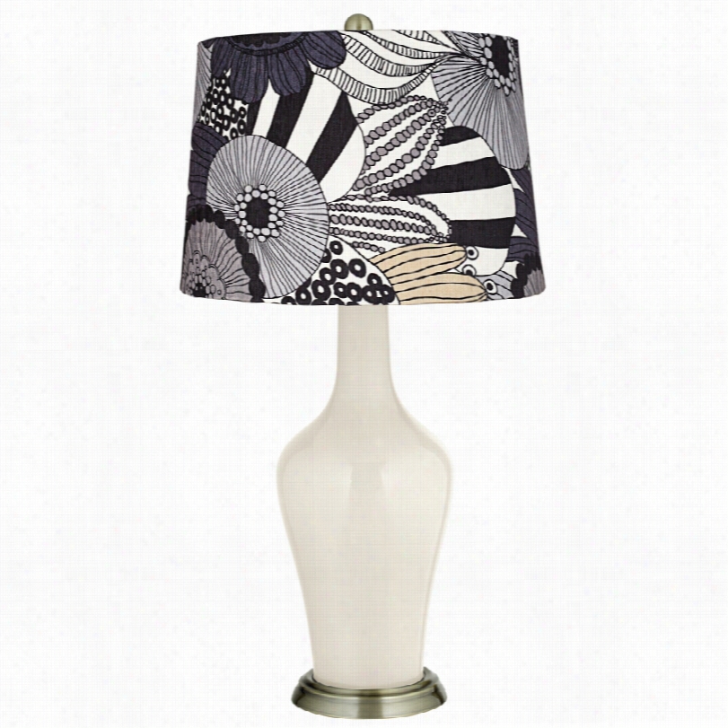 Transtiional Pop Art Gray Floral Wet Highland White Anya Table Lamp