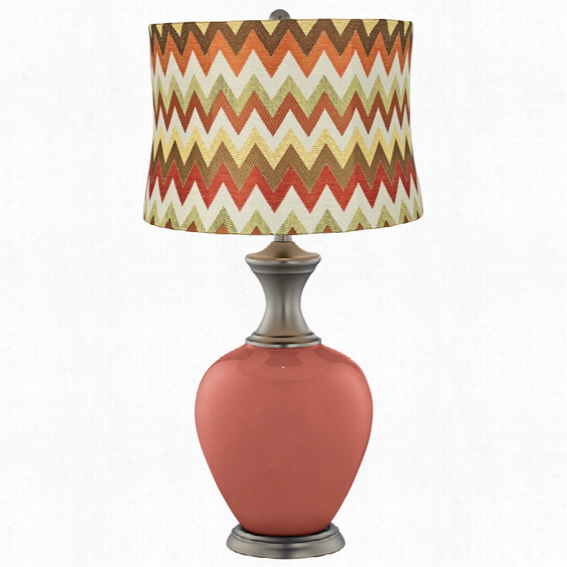 Transitional Red An Brown Chevrons Hade Brick Paver Alison Table Lamp