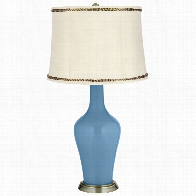 Transitional Secure Blue Brass Anya Table Lamp With Twost Trim