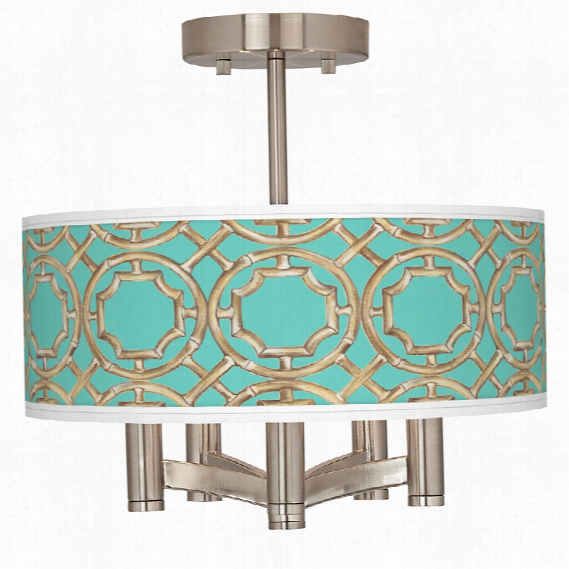 Transitionalteal Bamboo Trelli  Ava Nickel 5-light Ceiling Light