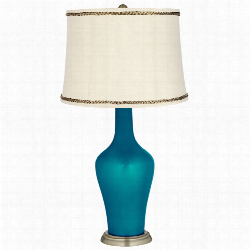 Transitional Turquoise Metallic And Twist Trim Anya Table Lamp