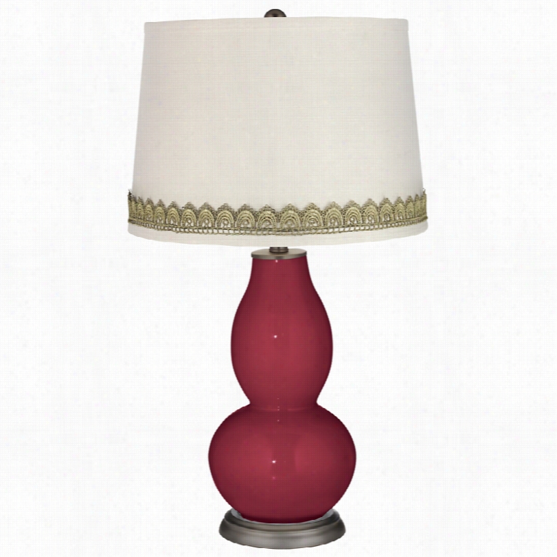 Contemporary Old Red Duplicate Gourd Table Lamp With Scallop Lace Trrim