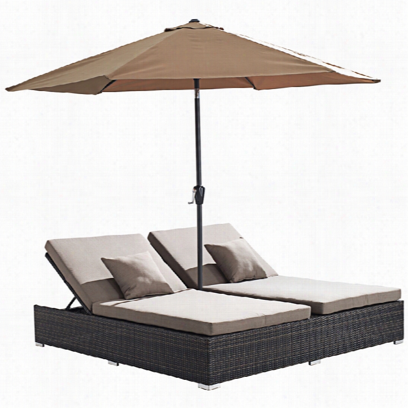 Contempoorary Atlantic Outdoor Weave Zuo Doble-chaise Umbrella Lounge