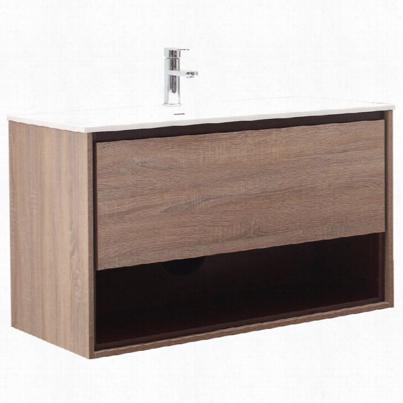 Contemporary Avanity Sonoma Modern White Top Estored  Khaki Wood Vanity