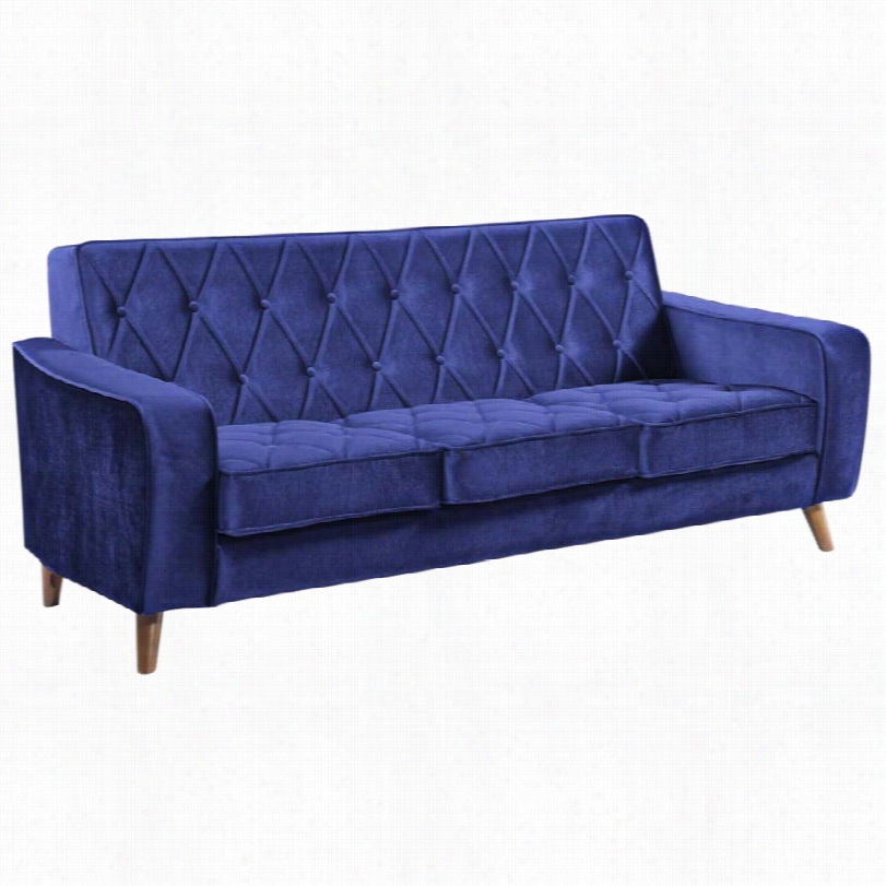 Contemporary Bowery Petige Navy Velvet Upholstred Sofa