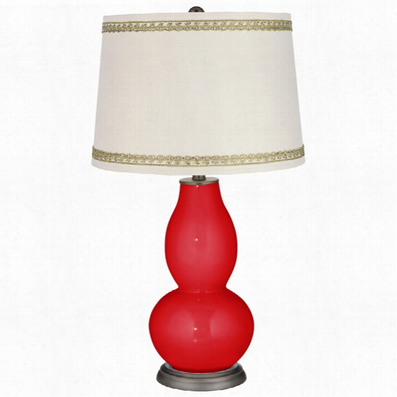 Contemporary Illustrious Red Double Gourd Table Lamp With Rhinestone Lace Trim