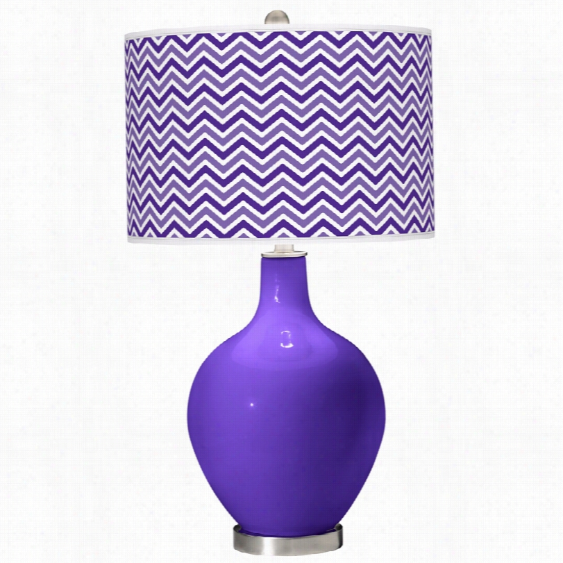 Contemporary B Rushed Steel W Ith Narow Zig Zag Violet Ovo Table Lamp