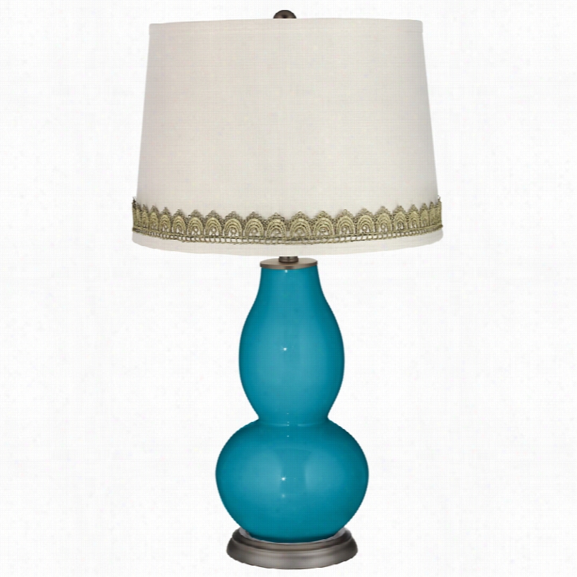 Conteemporar Ycaribbean Sea Double Gourd Table Lamp With Scallop Lace  Trim