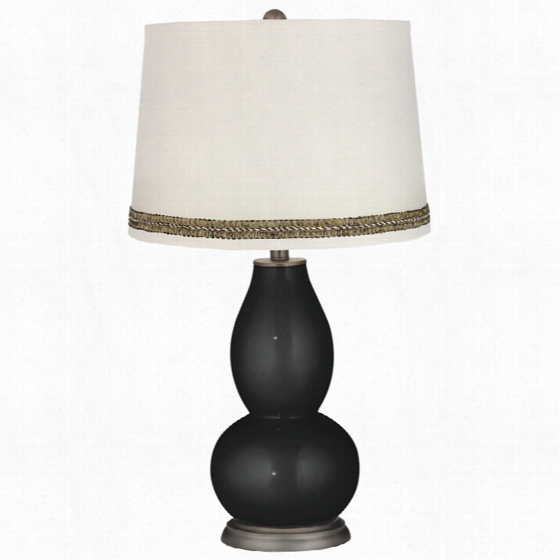 Contemporary Caviar  Metallic Double Gourd Table Lamp With Wave Braid Trim