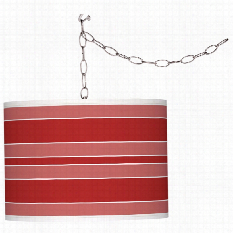 Contemporary Cherry Tomato Bold Stripe  Glow 13 1/2-inch-w Plug-in Pendant