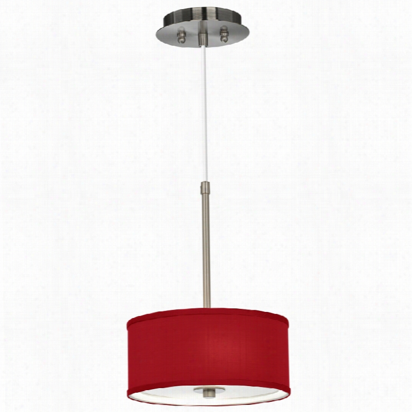 Contmeporary China Red Textured Silk With Brushed Steel Ceiling Pendant