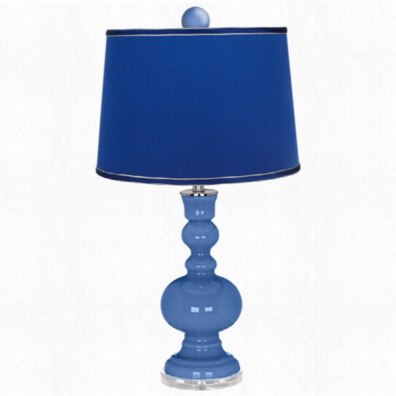 Contemporary Color Plus Finial And Satin Dark Blue Shade Apothecary Lamp