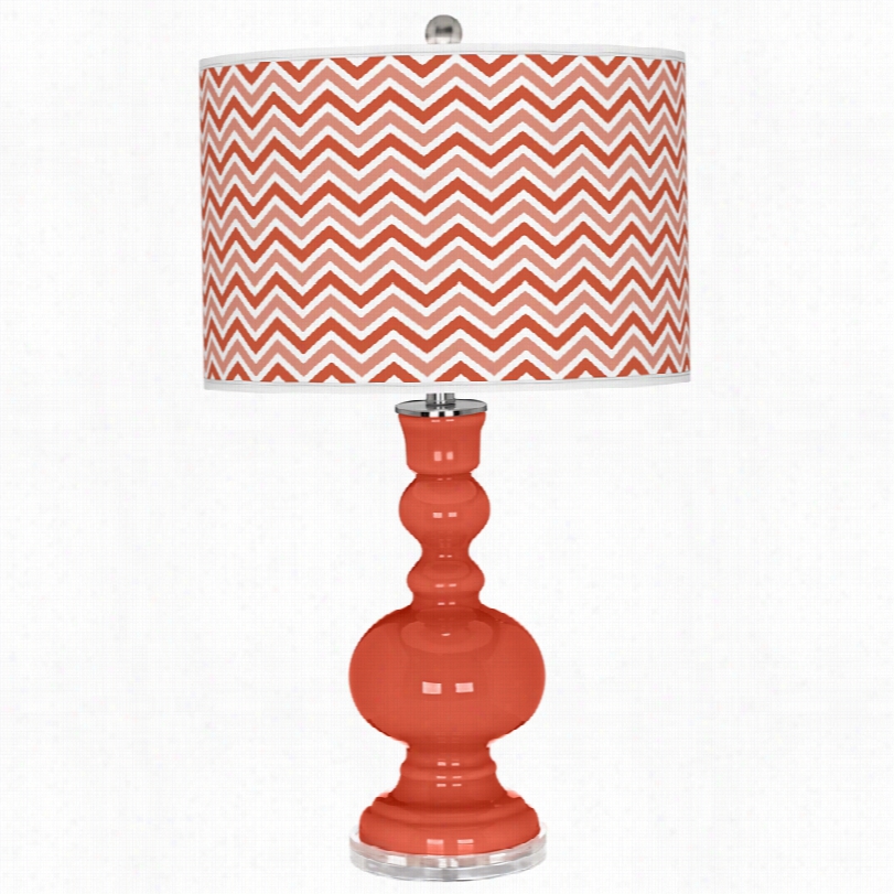 Contemporary Color Plus Koi Orange Narrow Zig Zag Art Shade Ta Ble Lamp
