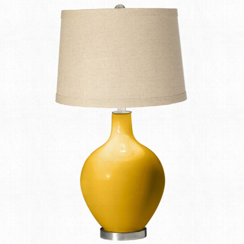 Contemporary Color Plus Ovo Goldenrod Glass With Brushed Steel T Able Lamp